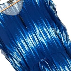 Tommy Bahama Women’s M‎ Blue White Boho Tie-Dye Ruched Cover-up Beach Tunic Top